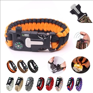 5 in 1 Outdoor Bracelet Compass Survival Emergency Whistle Fire Starter Kit